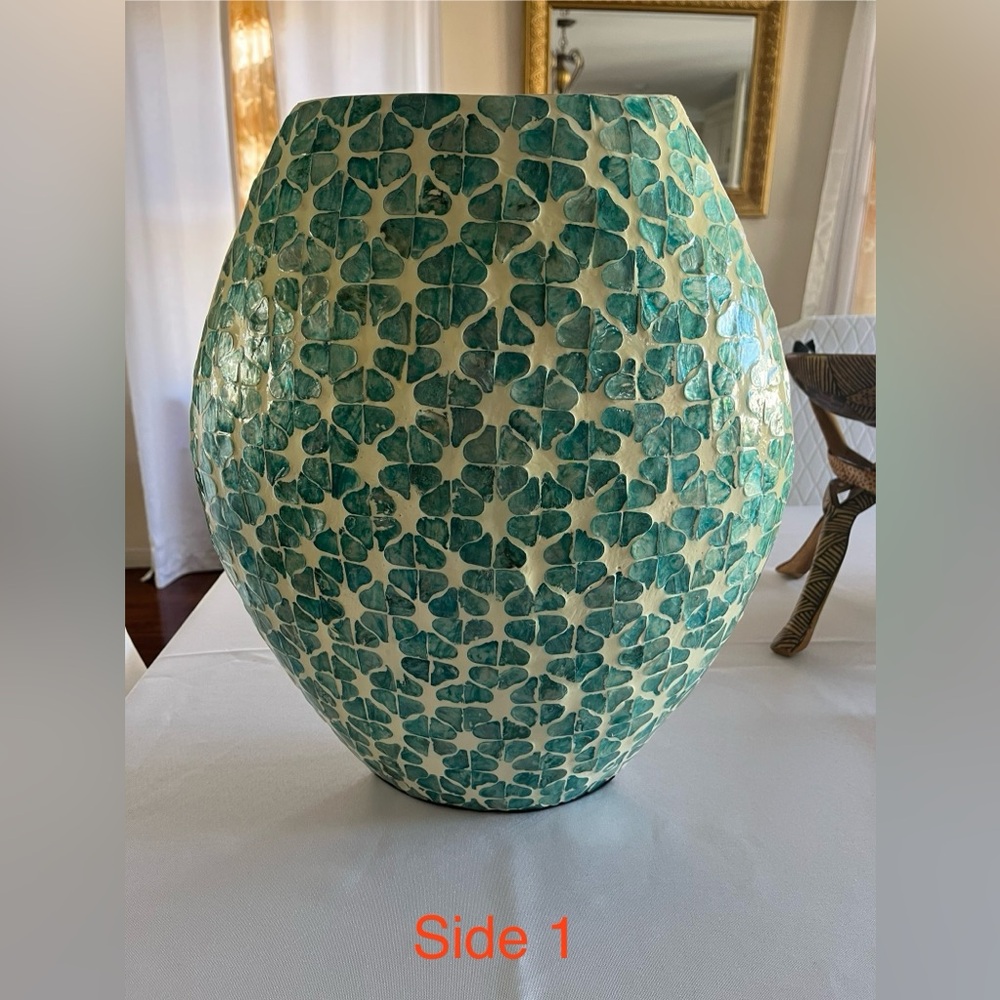 Green Beige Mosaic  Oval Vase